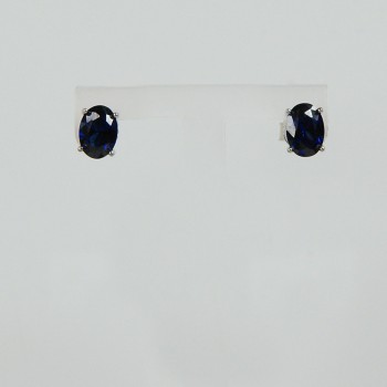 Sterling Silver Oval Genuine Sapphire Studs